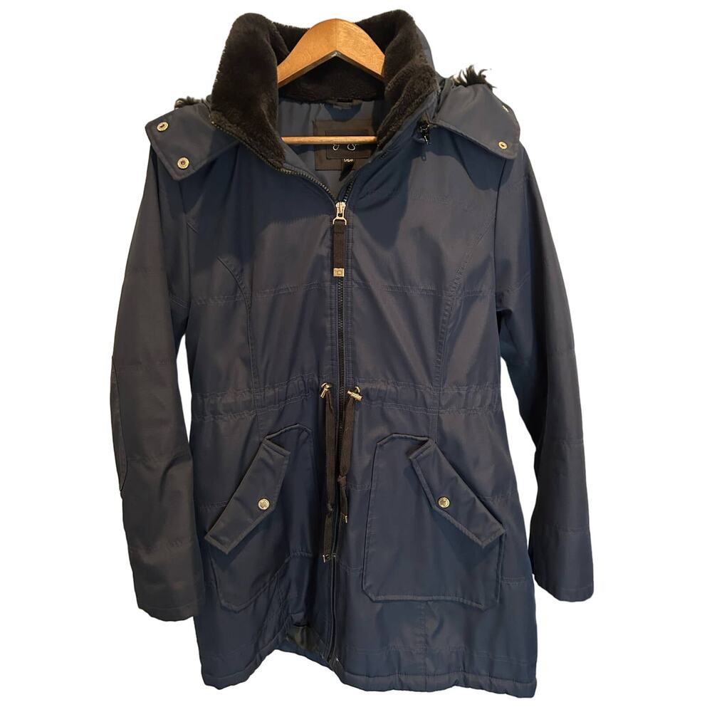 Jessica Simpson Women's Blue Faux Fur Hooded Jacket Size L